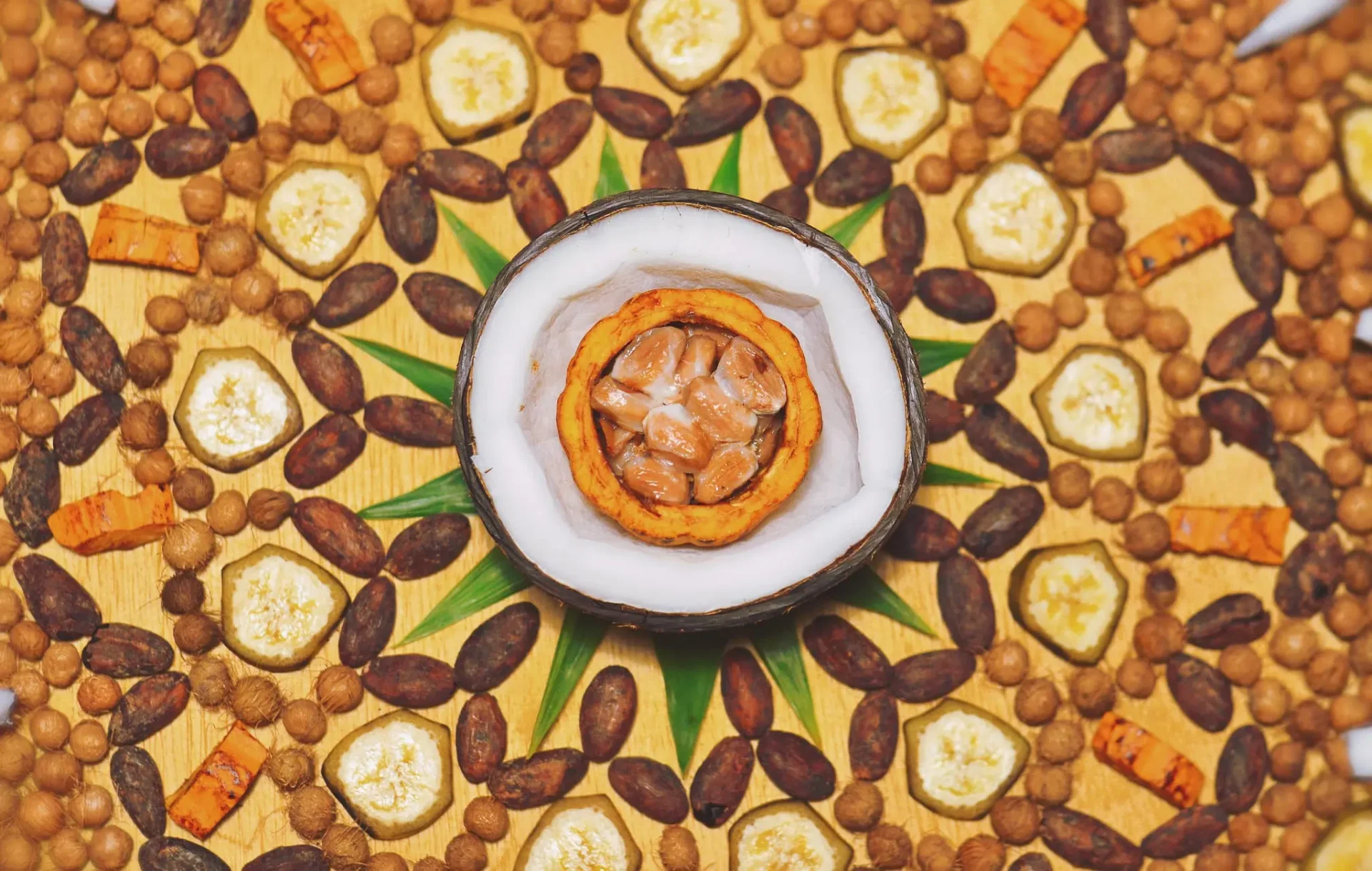 Mandala com mix de sementes e frutas